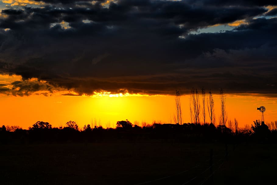 sunset, landscape, sky, evening sun, setting sun, natural landscape HD wallpaper