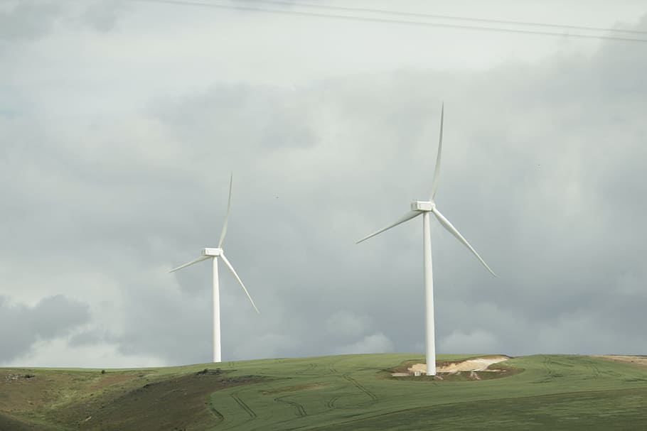 windmill, clouds, farm, agriculture, grass, countryside, environment HD wallpaper