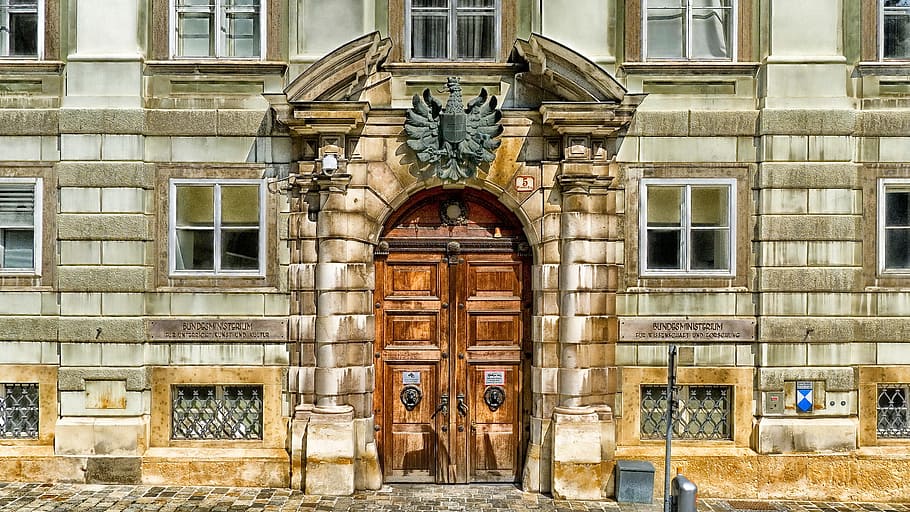 brown wooden paneled double door during daytime, Vienna, Austria, HD wallpaper