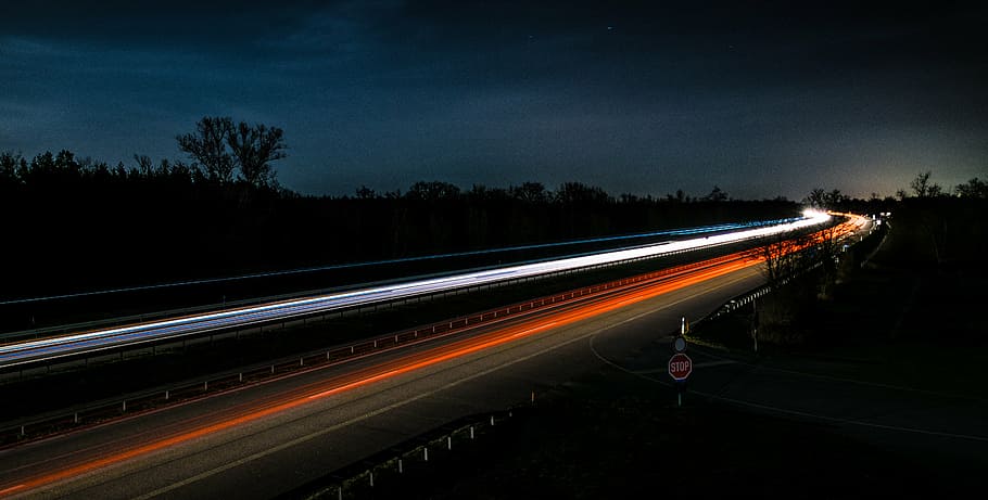 time lapse photography of cars on road, night, lights, autos, HD wallpaper