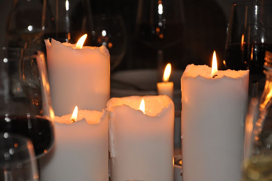 light, low, table settings, candles, burns, flame, fire, burning HD wallpaper