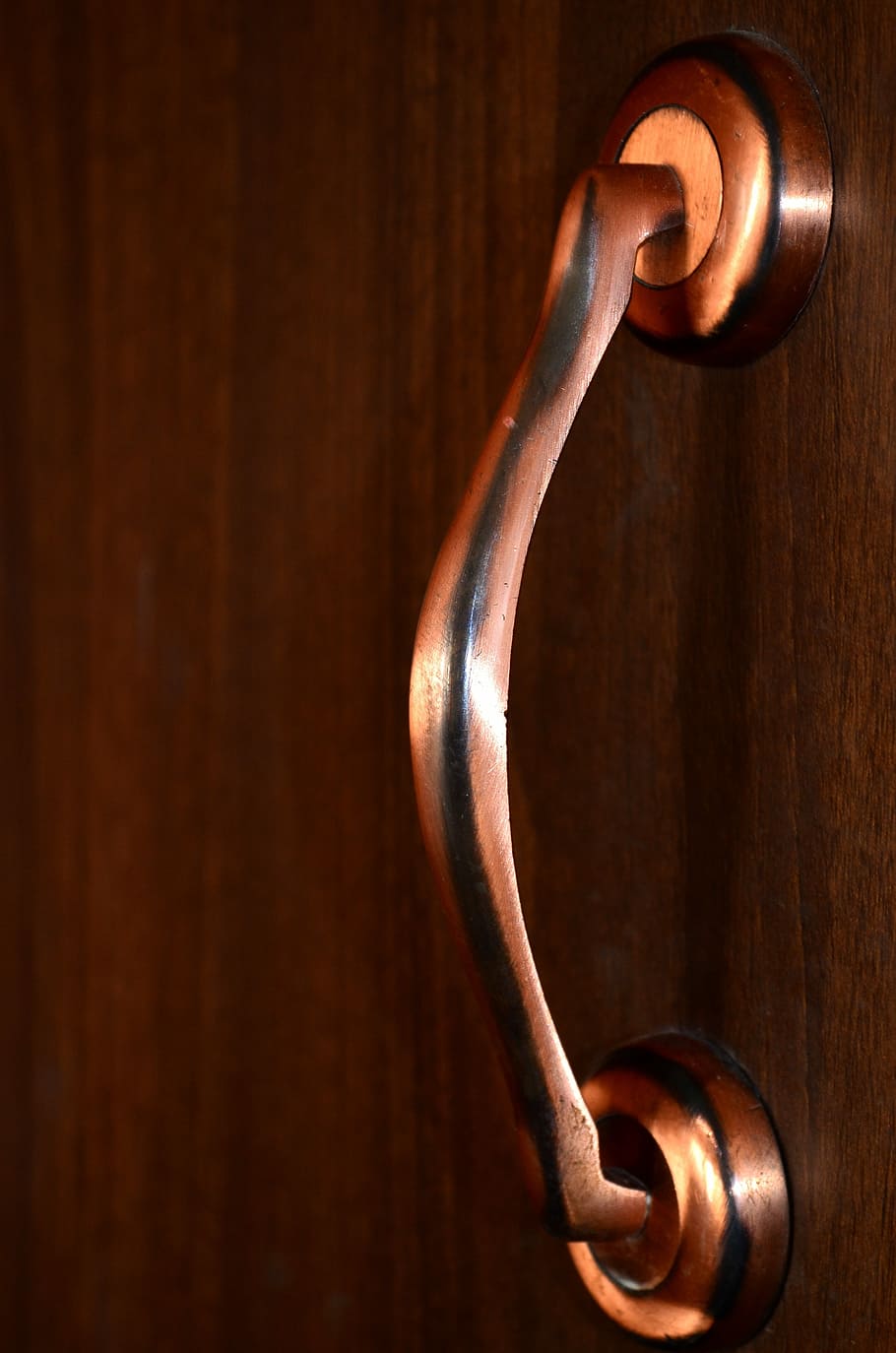 Door, Handle, Copper, Metallic, wood - material, ornate, copy space, HD wallpaper