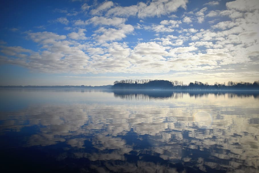 body of water landscape photography, lake, sky, clouds, mirroring HD wallpaper