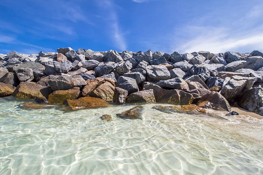 rock formation on body of water during daytime, ocean, miami, HD wallpaper