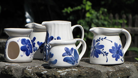 tableware, pot, ceramic, ad, white, patern flowers, ceramics HD wallpaper