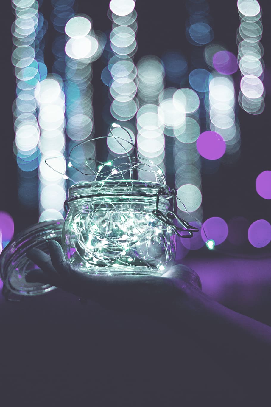 clear glass jar with string lights, LED light in clear glass cannister HD wallpaper