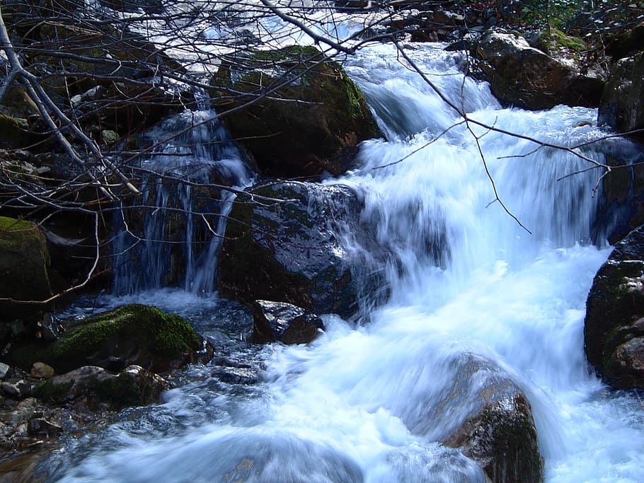 stream, nature, water, waterfall, flowing, cascade, blurred HD wallpaper