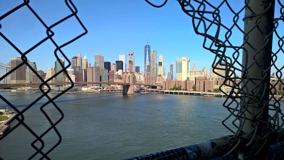 nyc, bridge, fence, architecture, built structure, city, building exterior HD wallpaper
