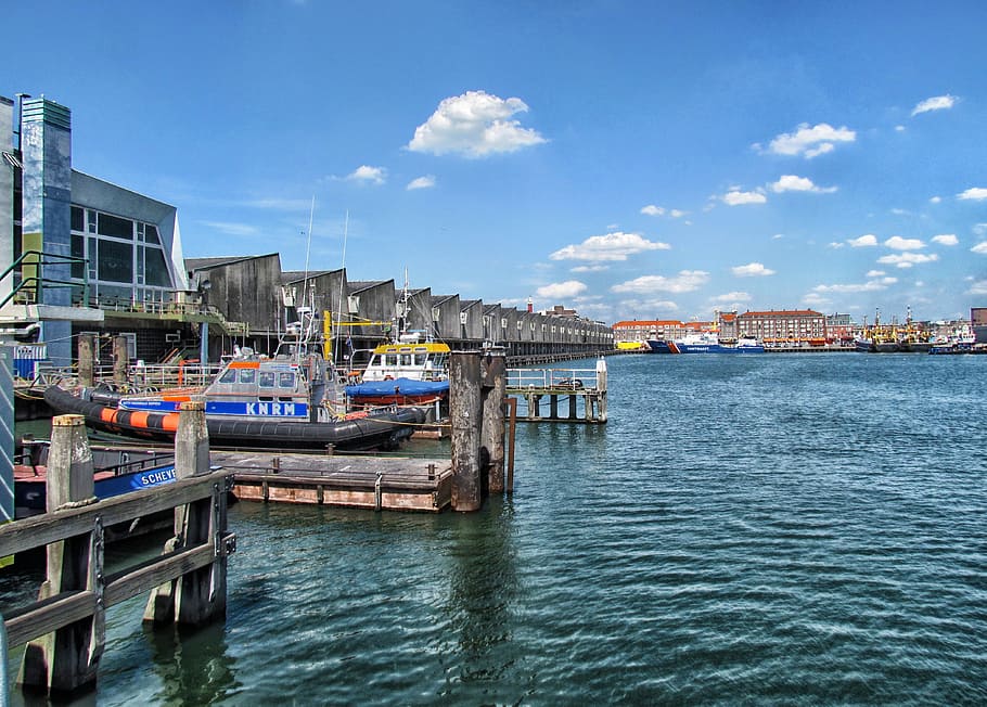 Scheveningen, Netherlands, Bay, Harbor, water, sky, clouds HD wallpaper