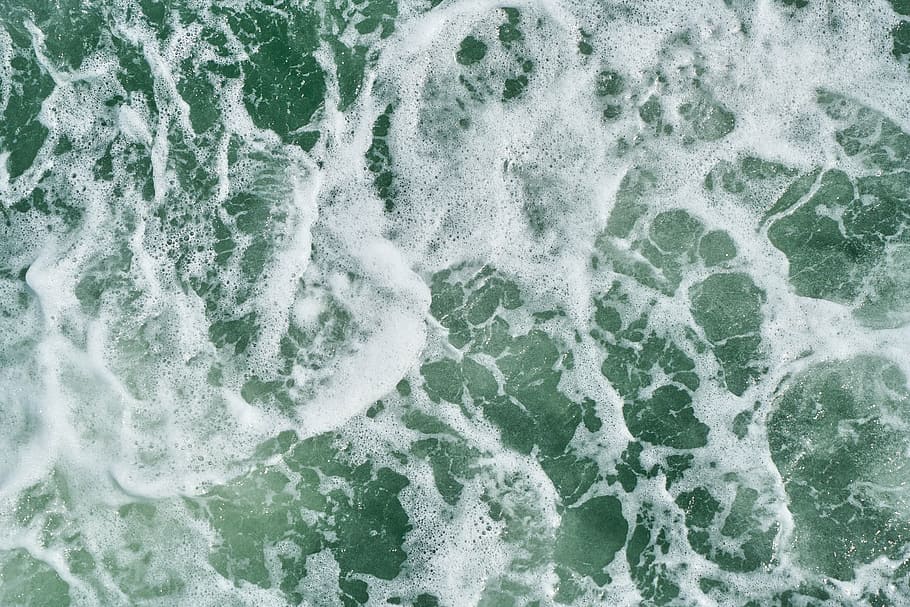 high-angle photo of water, wave, see, river, ocean, green, white