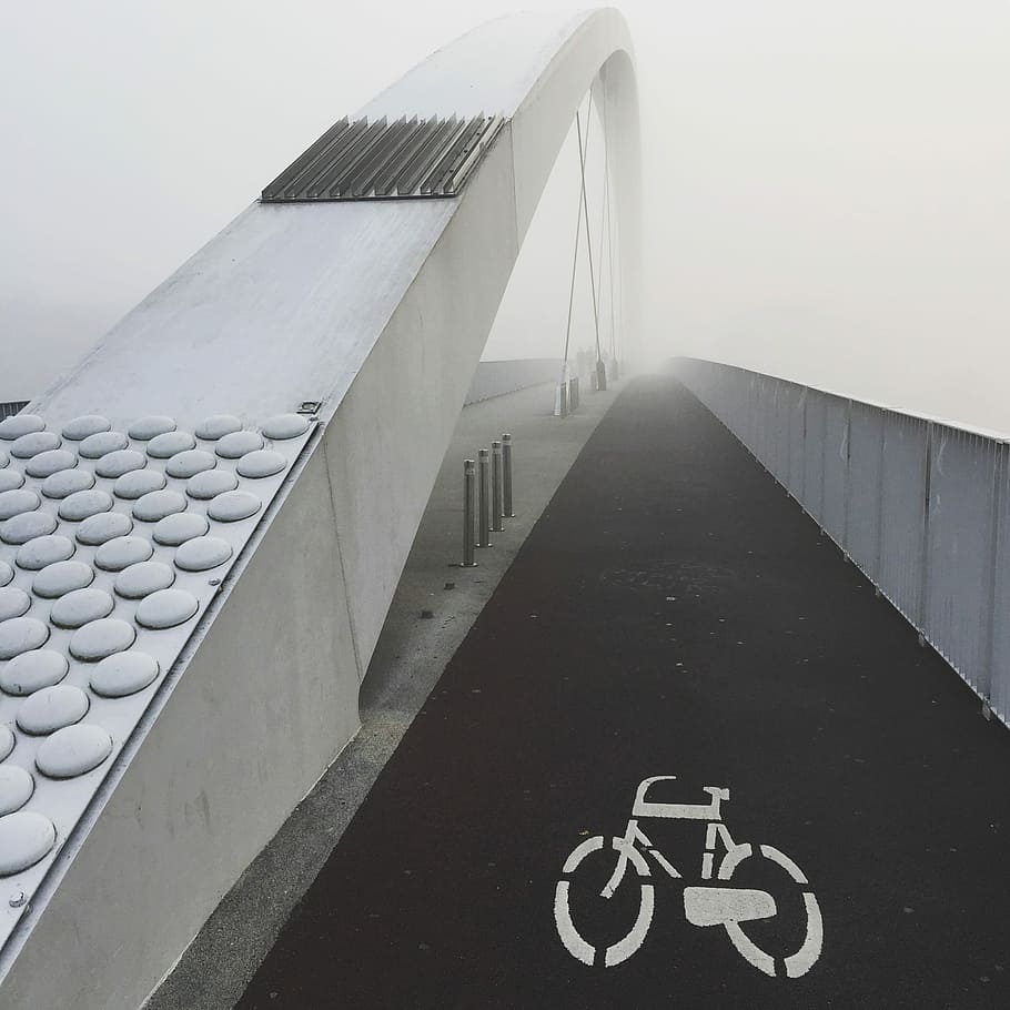 Brigde to ?, bridge, structure, urban, bike, sign, architecture HD wallpaper