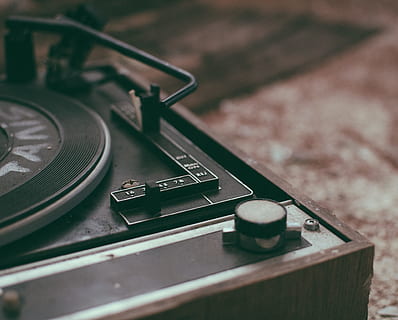 black and gray turntable, brown and gray vinyl record player on floor HD wallpaper