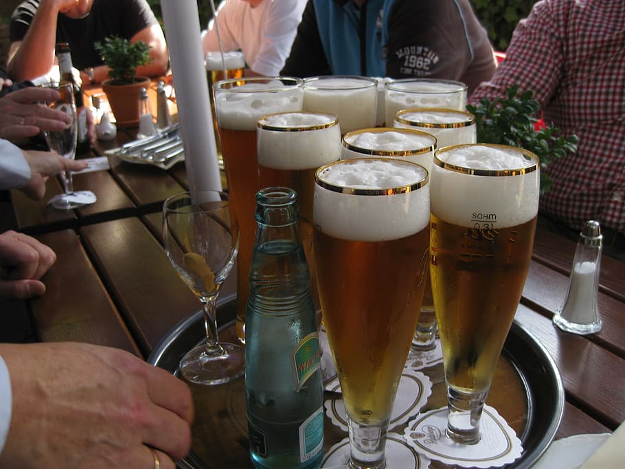 beer, tray, draught, drink, alcohol, refreshment, human hand HD wallpaper