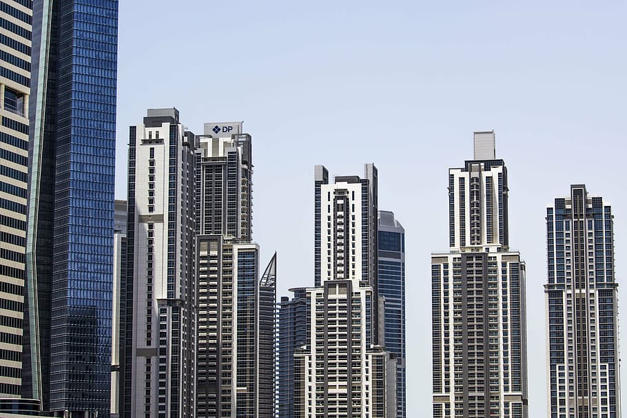 high-rise buildings ahead, city, emirates, arabs, skyscraper HD wallpaper