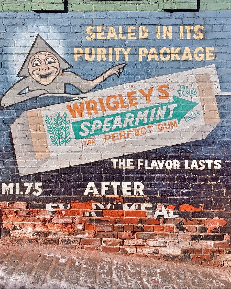 gum, vintage, advertisement, retro, chewing, candy, sweet, text HD wallpaper