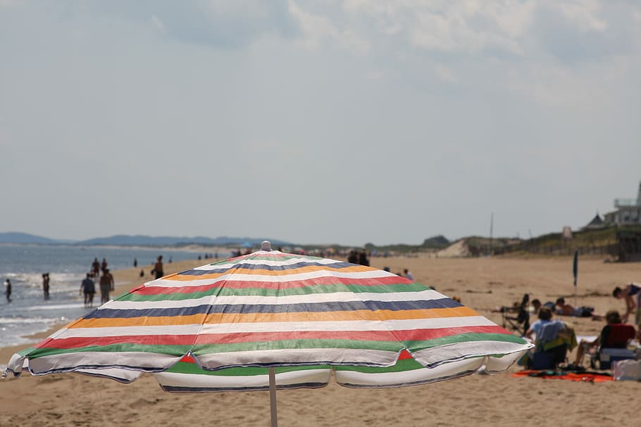Beach, Umbrella, Se, Beach Umbrella, vacation, summer, sand HD wallpaper
