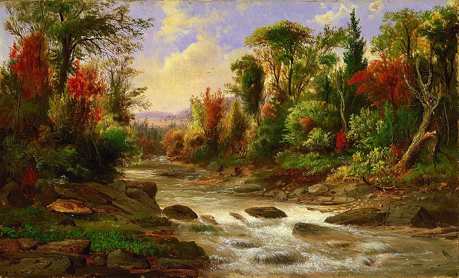 photo of river surround by trees painting, robert duncanson, landscape
