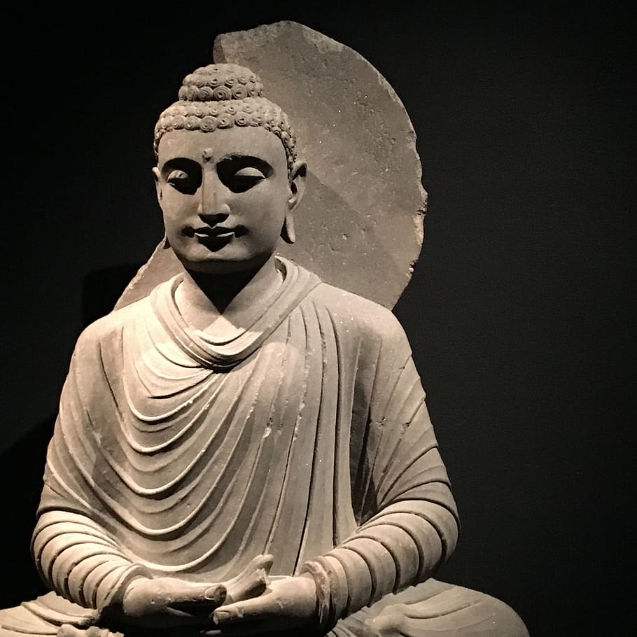 Buddha, Stone, Sculpture, Ancient, black background, statue HD wallpaper
