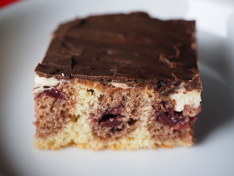 donauwelle, cake, dessert, delicious, eat, cherries, buttercream, HD wallpaper