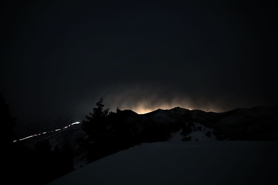 silhouette of mountain, mountain coated with snow, mountains HD wallpaper