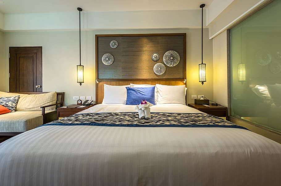 lamps, bed, bedroom, luxury, headboard, interior design, mattress HD wallpaper