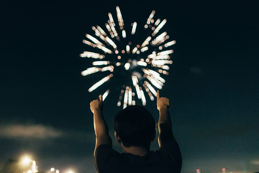 person pointing fireworks, boom, american, fourth of july, number one, HD wallpaper