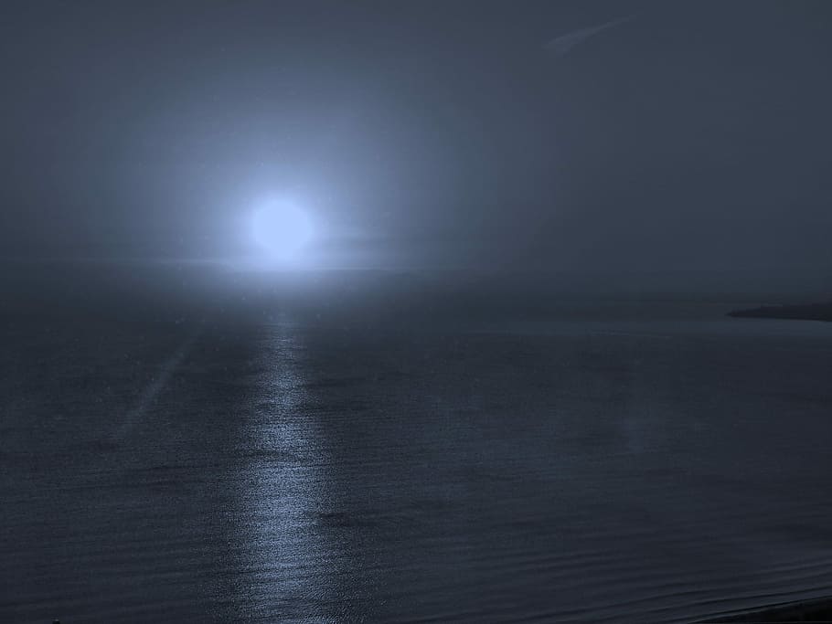 Sea, Moon, Night, dark, tranquility, no people, moonlight, nature HD wallpaper