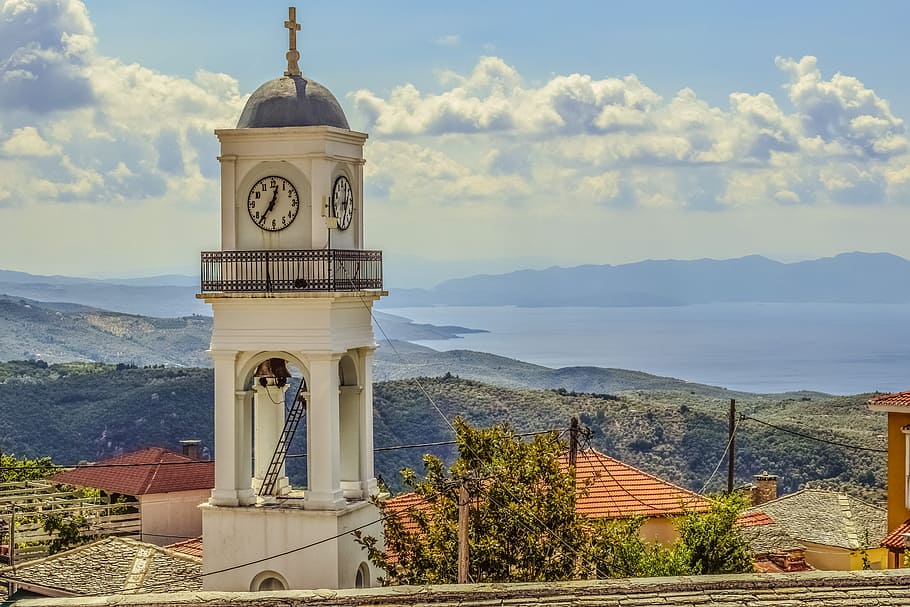 greece, magnesia, milies, belfry, church, religion, architecture, HD wallpaper