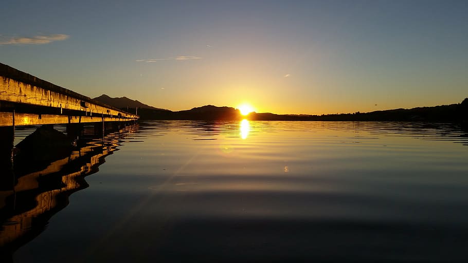 sunset, web, wave, mirroring, sky, water, reflection, tranquility HD wallpaper