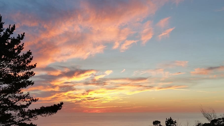 Sunset, Ocean, Evening, Cloud, sky, golden, yellow, light, summer HD wallpaper