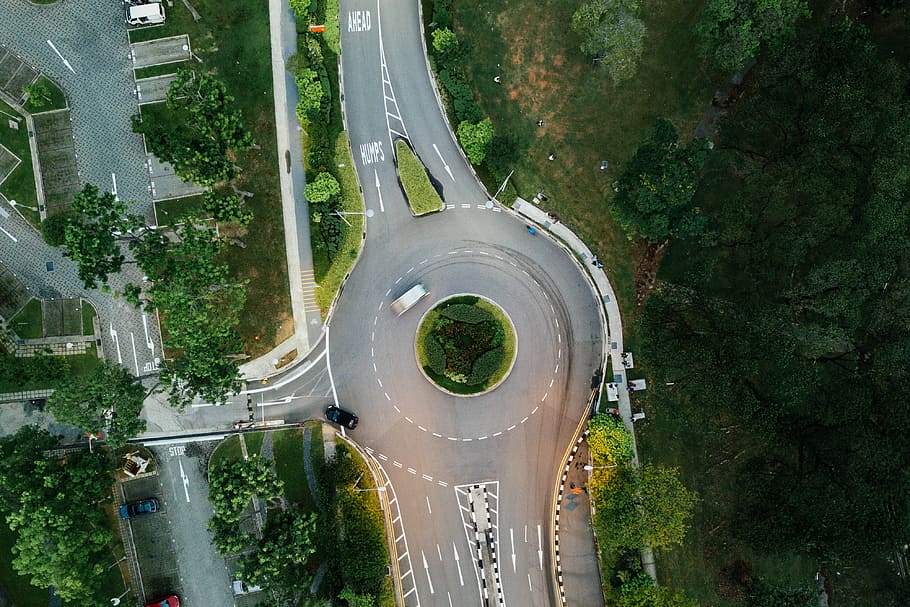 aerial photo of roads during daytime, gray road aerial photo HD wallpaper