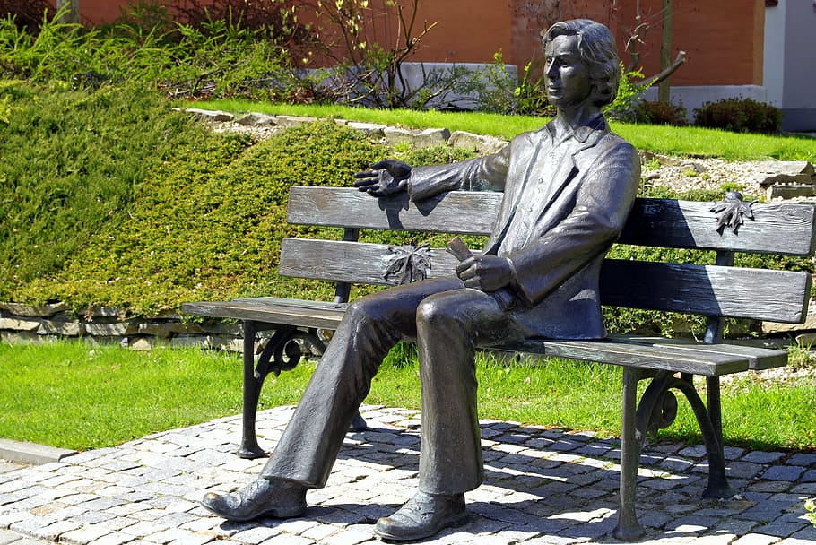 sculpture, bench, sit down, invite, place, park, sunny, green HD wallpaper