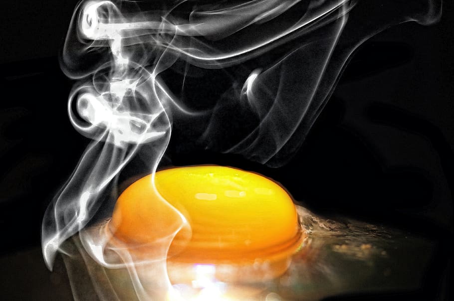 egg, frying, steam, cooking, white, egg yolk, smoke, effect, HD wallpaper