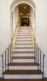 step, architecture, handrail, steps, upstairs, passage, door HD wallpaper