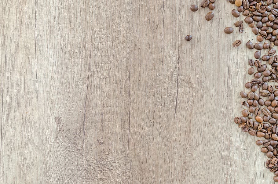 coffee beans on slab, wood, caffeine, espresso, table, brown, HD wallpaper