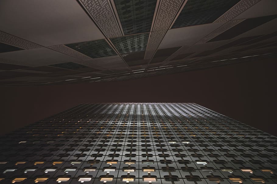 gray high-rise buildings, low angle photography of skyscrapper HD wallpaper
