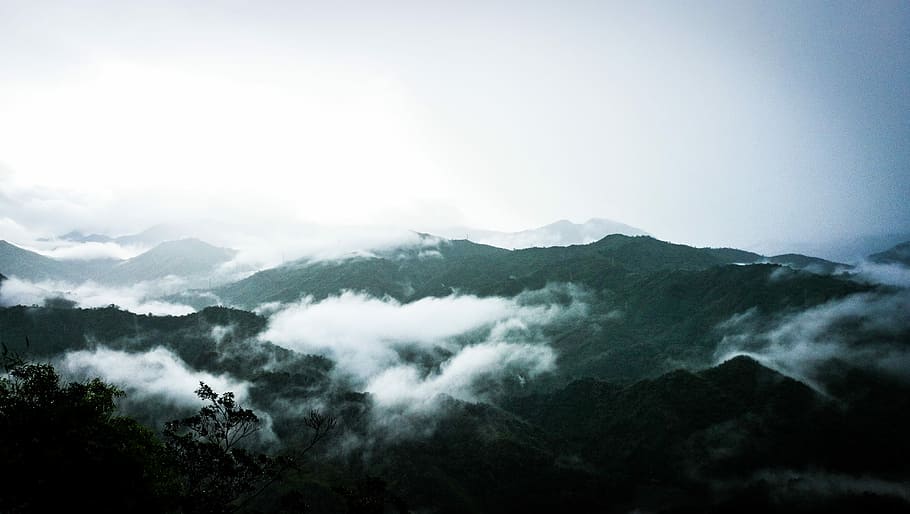 gray mountain, landscape photography of green mountains with white clouds HD wallpaper