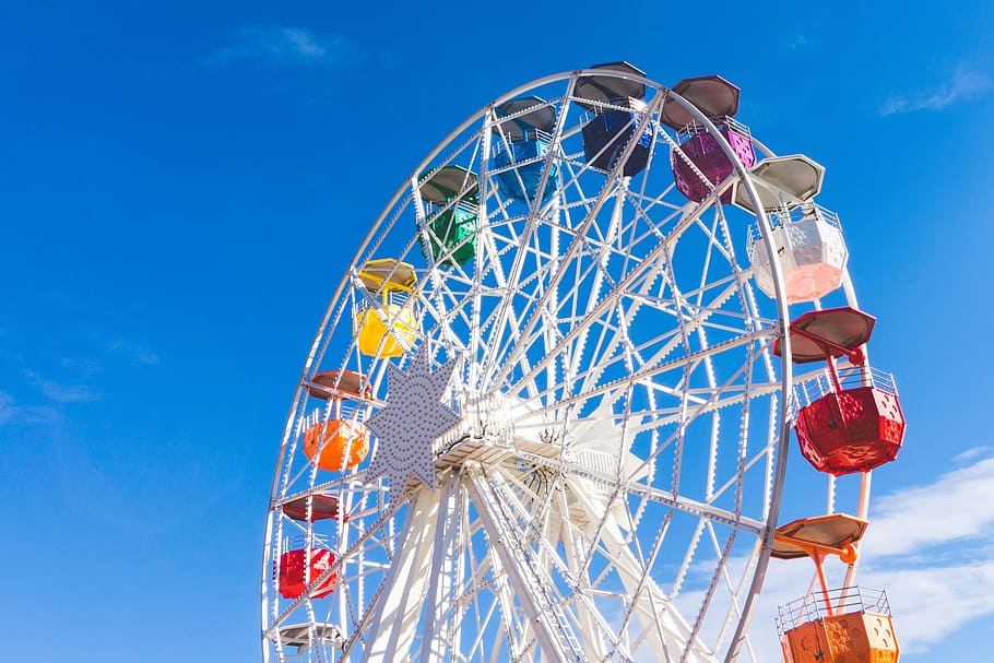Ferris wheel at amusement park, various, summer, fun, amusement Park Ride, HD wallpaper