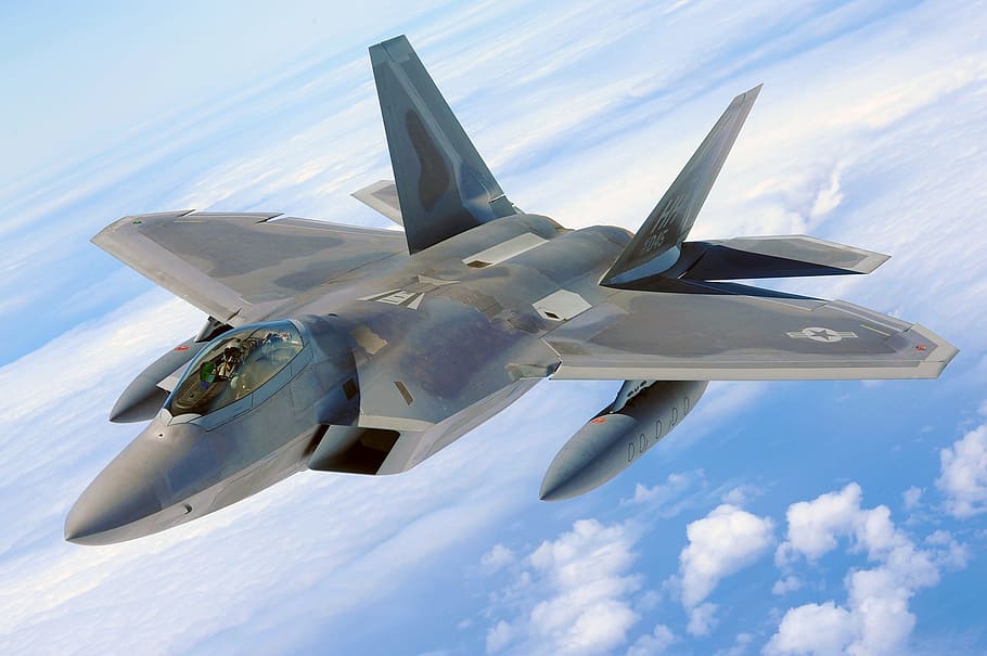 gray fighter plane 3D wallpaper, military raptor, jet, f-22, airplane