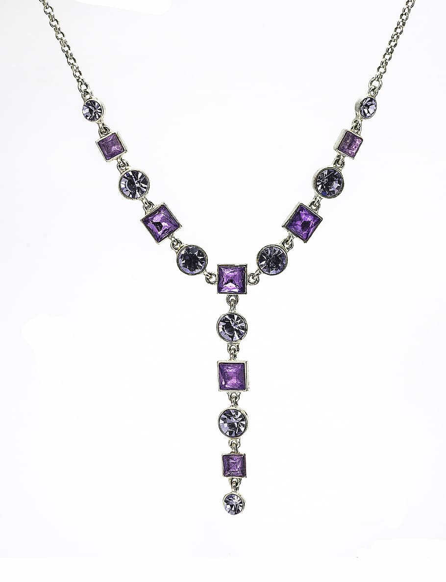 silver-colored clear and purple gemstone necklace, pendant, jewel, HD wallpaper