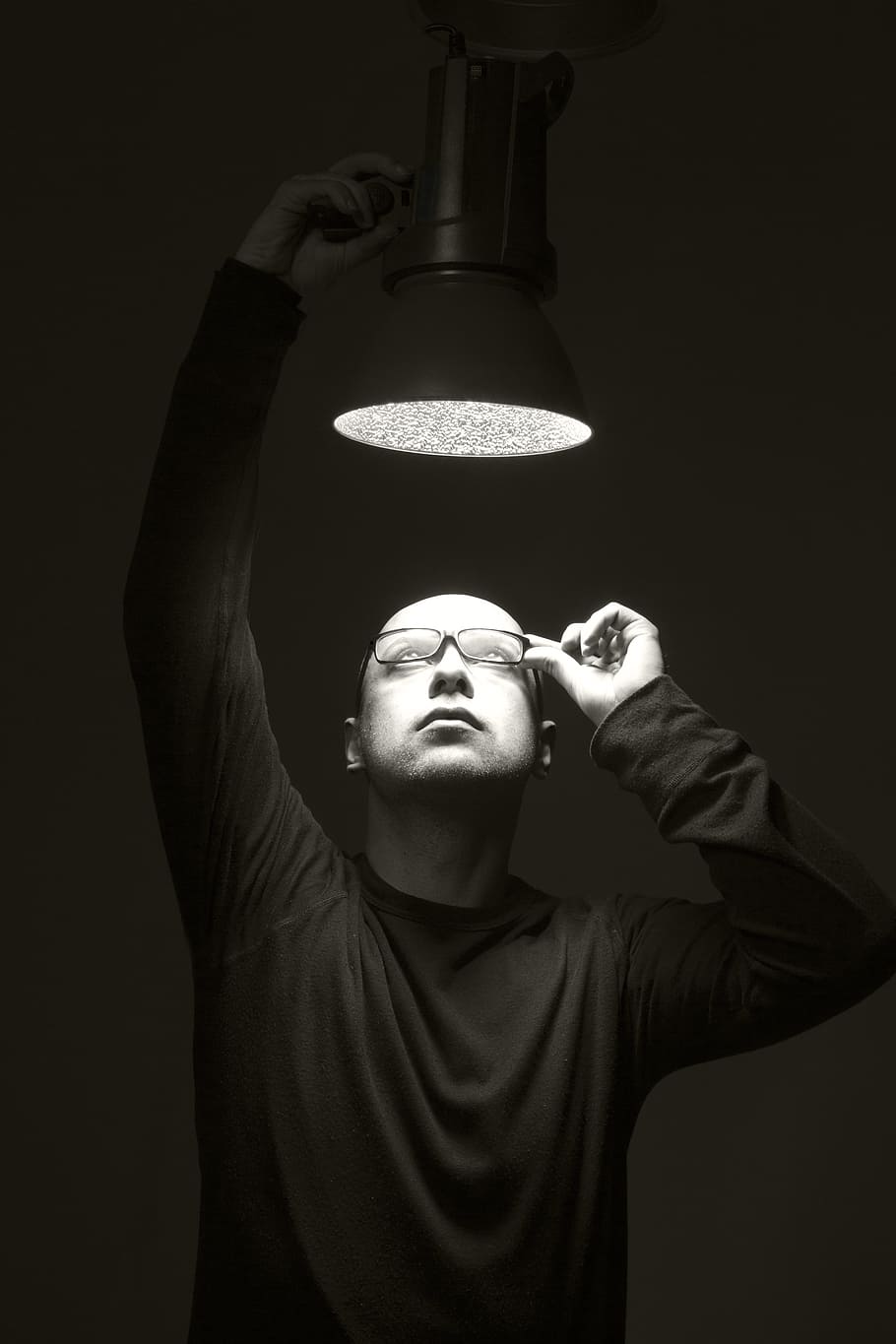 man looking and white lighted pendant light, model, male, overview HD wallpaper