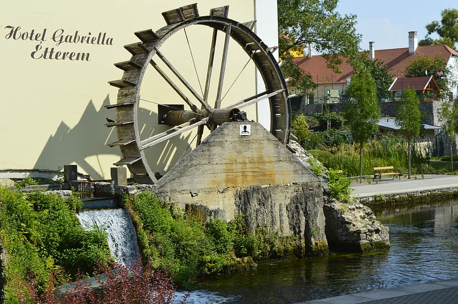 Tapolca, Mill Pond, hotel gabriella, mill wheel, watermill, HD wallpaper