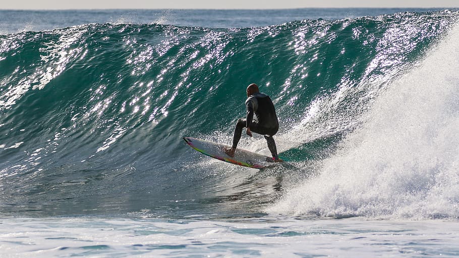 Surfer, Surfing, Wave, Beach, Ocean, board, surfboard, sport, HD wallpaper
