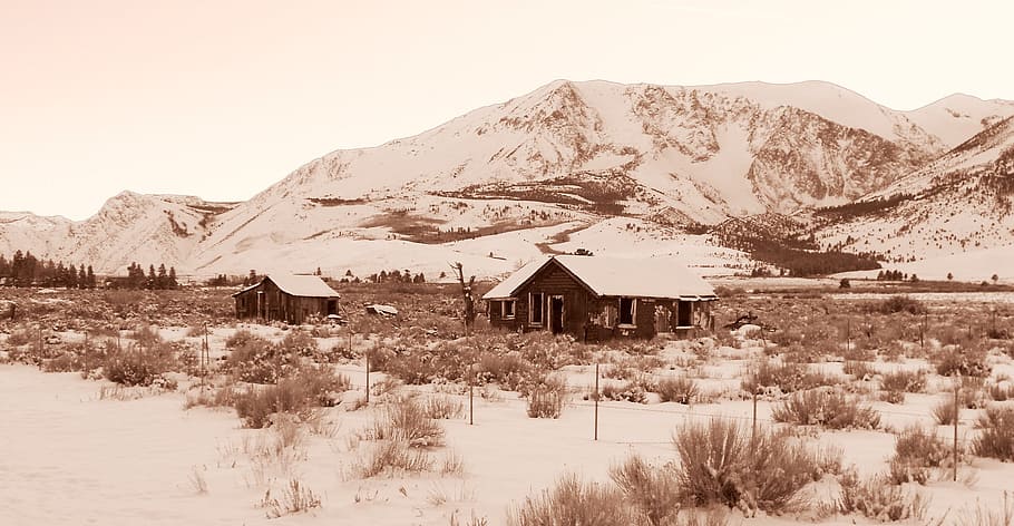 Landscape, Winter, Old, Eastern, homes, sierra, california HD wallpaper