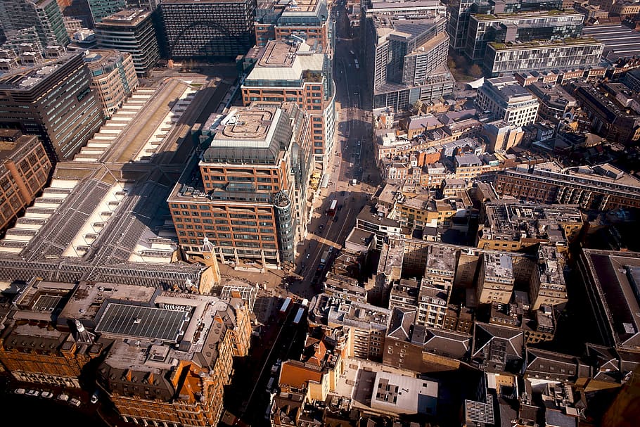 bird's eye view of high-rise buildings, aerial photography of city during day HD wallpaper