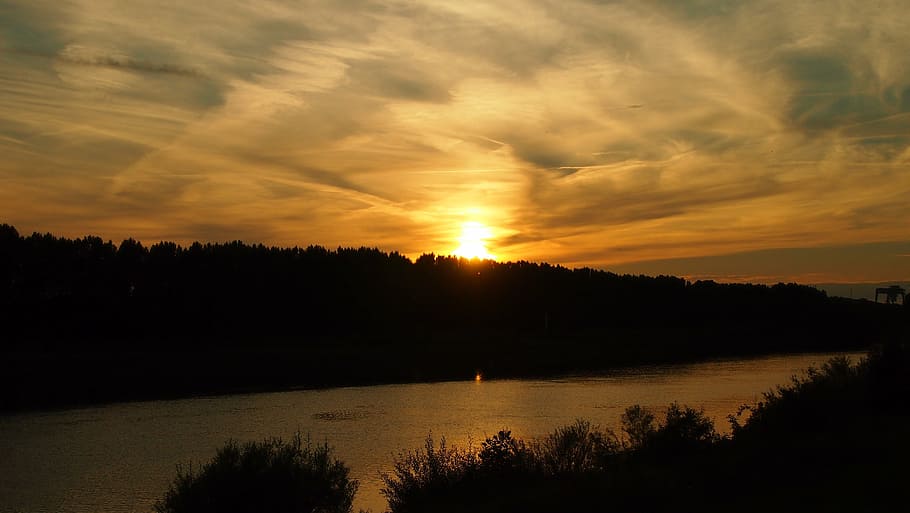 maas, sunset, venlo, sky, water, tranquility, beauty in nature HD wallpaper