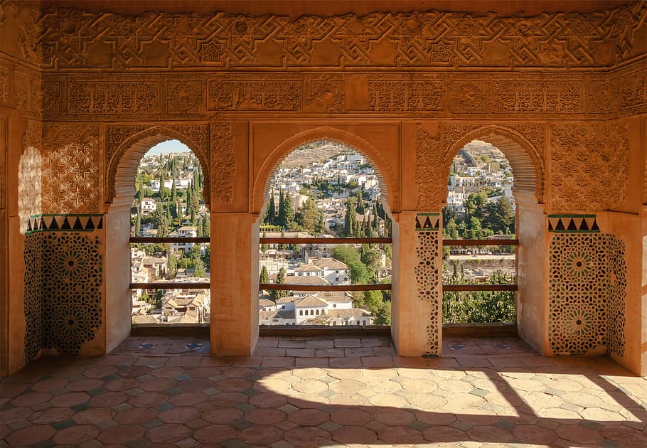 photo of building interior, spain, alhambra, pavilion, facade, HD wallpaper