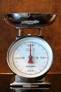 gray stainless steel analog scale at 2000, horizontal, kitchen scale HD wallpaper