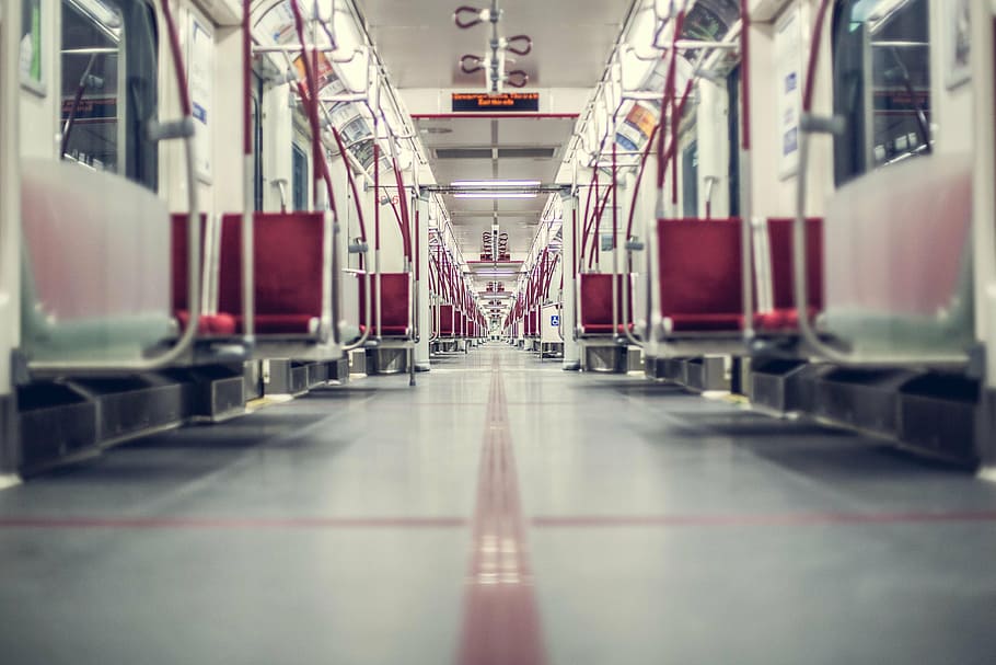 train interior view, station, subway, empty, floor, sits, transportation HD wallpaper