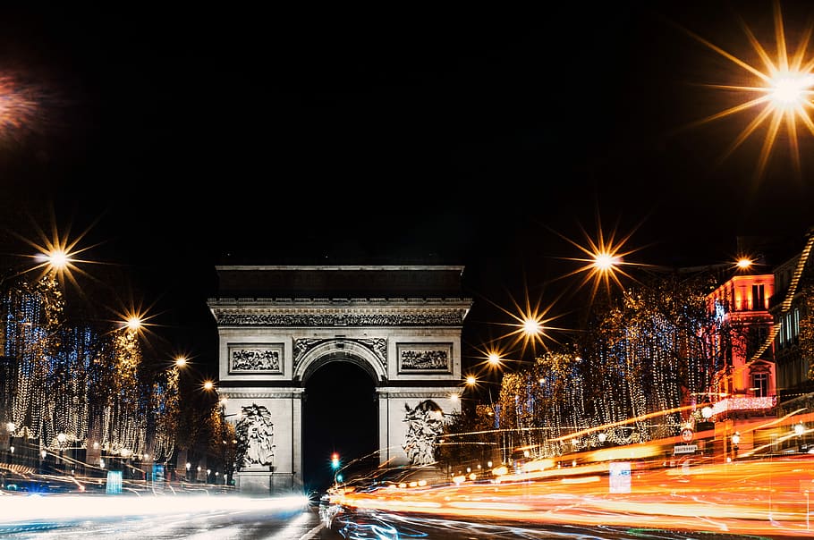 time lapse photo of highway, Arc de Triomphe, paris, building HD wallpaper